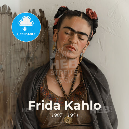 Frida Kahlo, 1907 - 1954, Mexican painter - A Woman With Her Eyes Closed Print Template