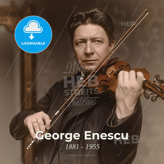 George Enescu, 1881 - 1955, Romanian composer and violinist - A Man Holding A Violin Print Template