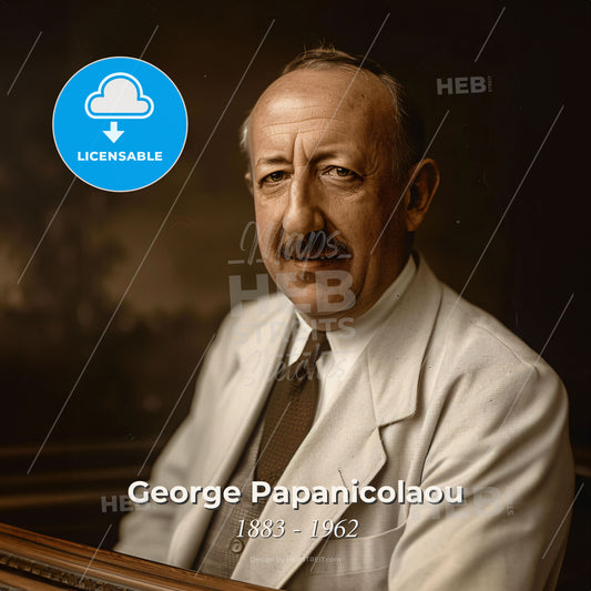 George Papanicolaou, 1883 - 1962, Greek-American pathologist - A Man With A Mustache Wearing A White Suit And Tie Print Template
