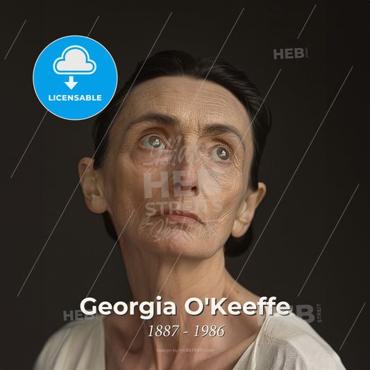 Georgia O'Keeffe, 1887 - 1986, American modernist painter - A Woman Looking Up With A Black Background Print Template