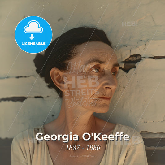 Georgia O'Keeffe, 1887 - 1986, American modernist painter - A Woman Leaning Against A Wall Print Template