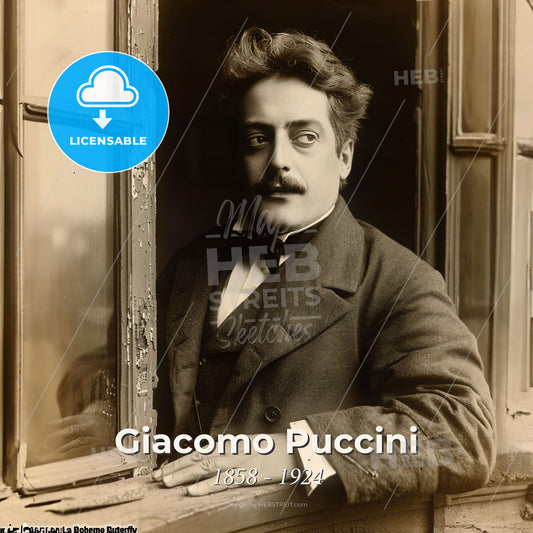 Giacomo Puccini, 1858 - 1924, Italian composer - A Man Leaning On A Window Print Template