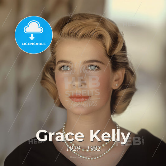 Grace Kelly, 1929 - 1982, American actress and Princess of Monaco - A Woman With Blue Eyes Wearing A Pearl Necklace Print Template