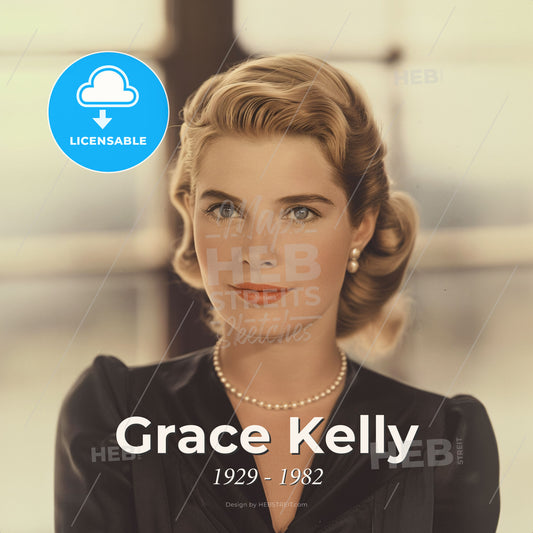 Grace Kelly, 1929 - 1982, American actress and Princess of Monaco - A Woman With A Pearl Necklace Print Template