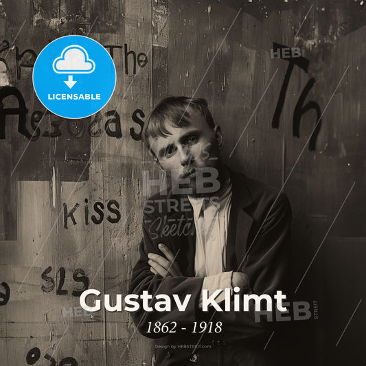 Gustav Klimt, 1862 - 1918, Austrian symbolist painter - A Man Standing In Front Of A Wall With Writing Print Template