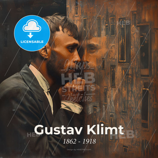 Gustav Klimt, 1862 - 1918, Austrian symbolist painter - A Man Leaning On A Wall Print Template