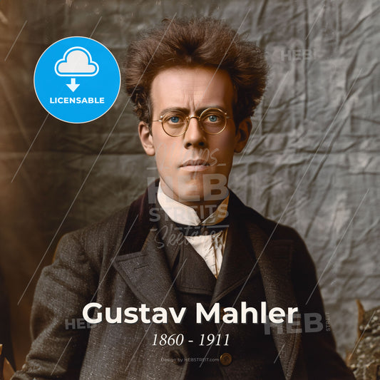 Gustav Mahler, 1860 - 1911, Austrian composer - A Man With Curly Hair Wearing Glasses And A Suit Print Template