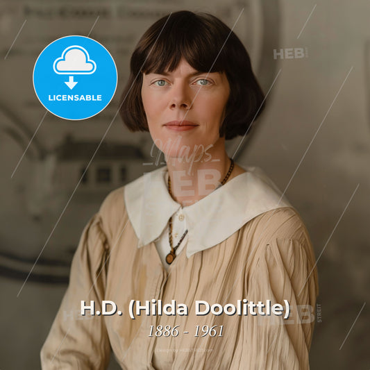 H.D. (Hilda Doolittle), 1886 - 1961, American poet - A Woman With Short Brown Hair Wearing A Beige Dress Print Template