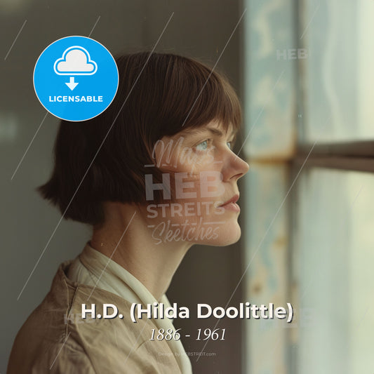 H.D. (Hilda Doolittle), 1886 - 1961, American poet - A Woman Looking Out A Window Print Template