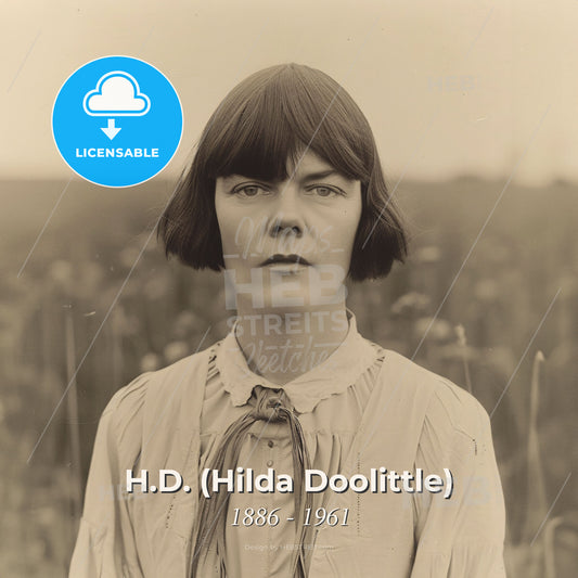 H.D. (Hilda Doolittle), 1886 - 1961, American poet - A Woman With Short Hair Wearing A White Shirt And A Tie Print Template
