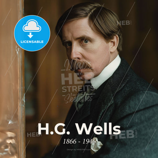 H.G. Wells, 1866 - 1946, British writer - A Man With A Mustache Print Template