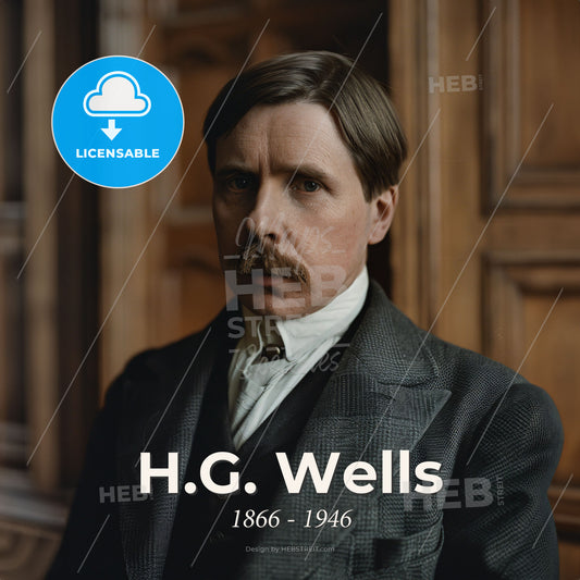 H.G. Wells, 1866 - 1946, British writer - A Man With A Mustache And A Suit Print Template
