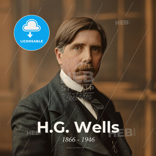 H.G. Wells, 1866 - 1946, British writer - A Man With A Mustache Print Template