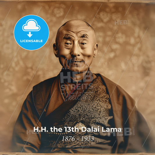H.H. the 13th Dalai Lama, 1876 - 1933, Tibetan spiritual leader - A Man In A Robe Print Template