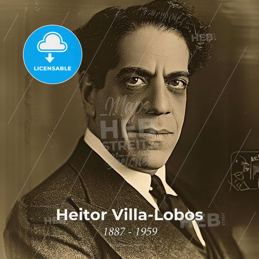 Heitor Villa-Lobos, 1887 - 1959, Brazilian composer - A Man In A Suit And Tie Print Template