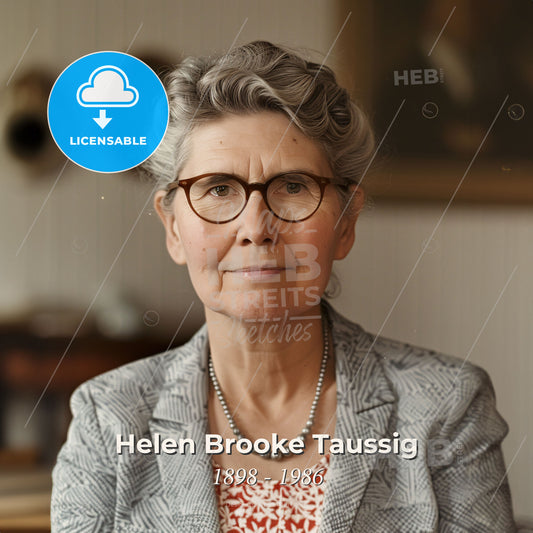 Helen Brooke Taussig, 1898 - 1986, American cardiologist - A Woman Wearing Glasses And A Grey Blazer Print Template