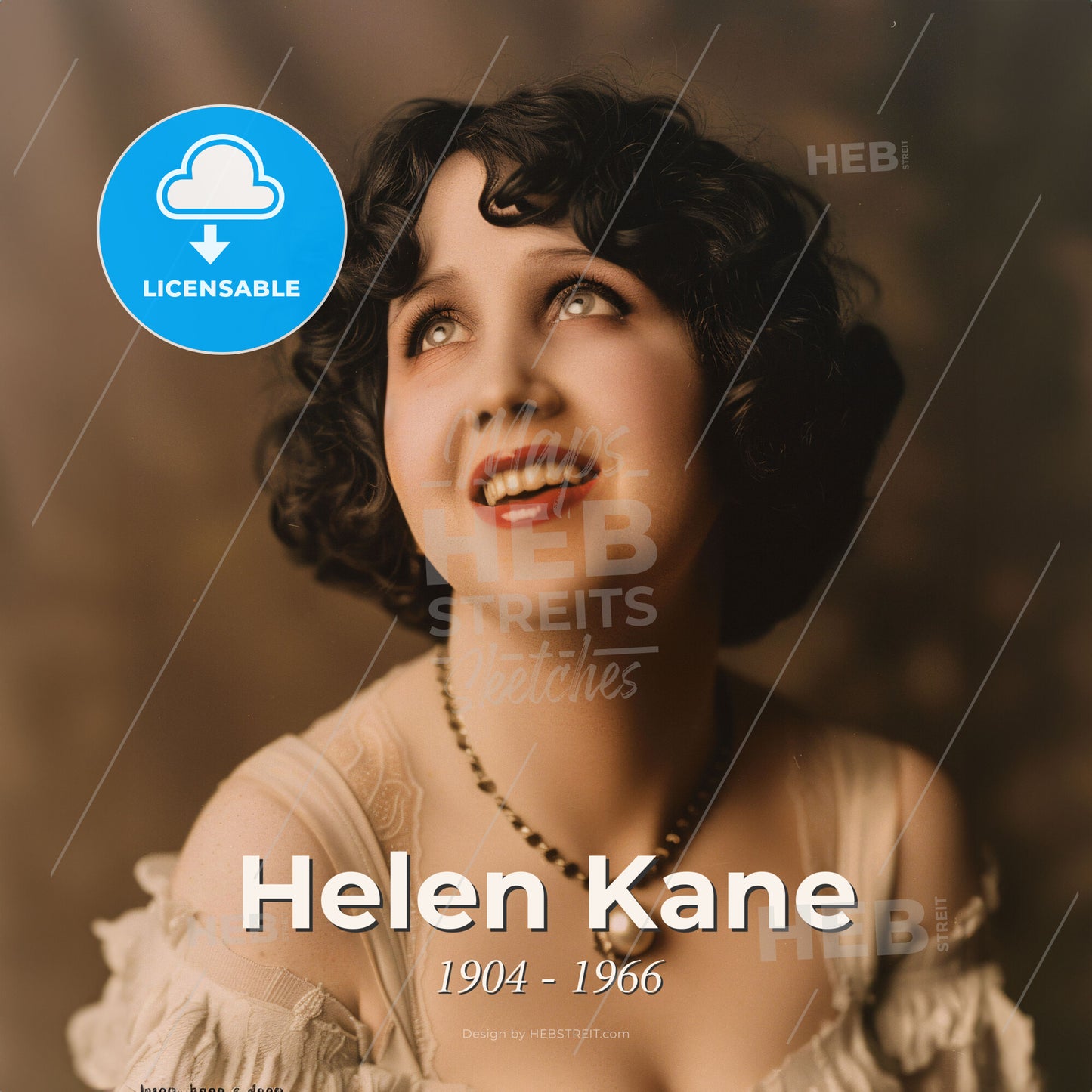 Helen Kane, 1904 - 1966, American singer and actress - A Woman Looking Up To The Sky Print Template