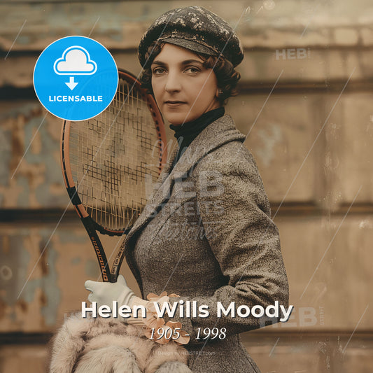 Helen Wills Moody, 1905 - 1998, American tennis player - A Woman Holding A Tennis Racket Print Template