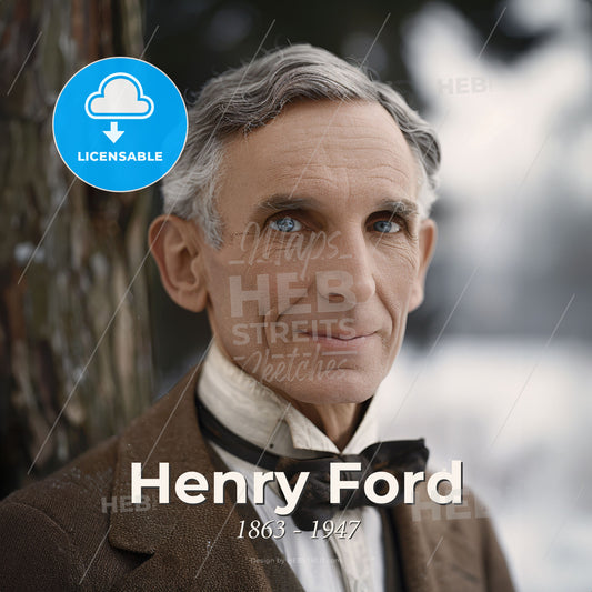 Henry Ford, 1863 - 1947, American industrialist - A Man With Blue Eyes Wearing A Bow Tie And Brown Suit Print Template