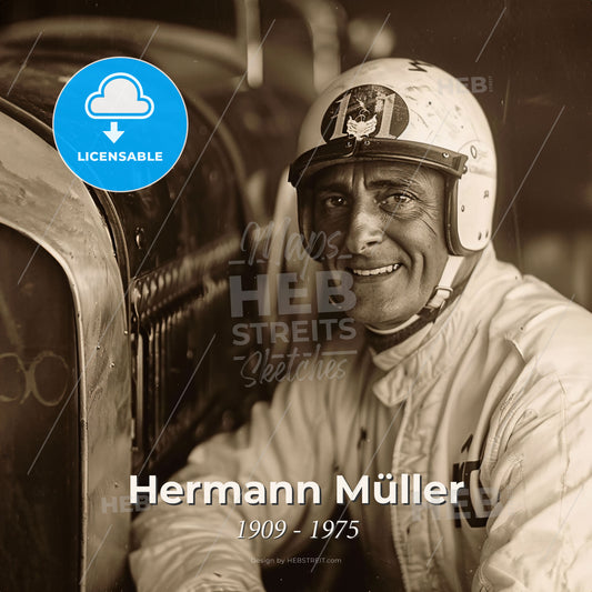 Hermann Müller, 1909 - 1975, German racing driver - A Man In A White Helmet Print Template
