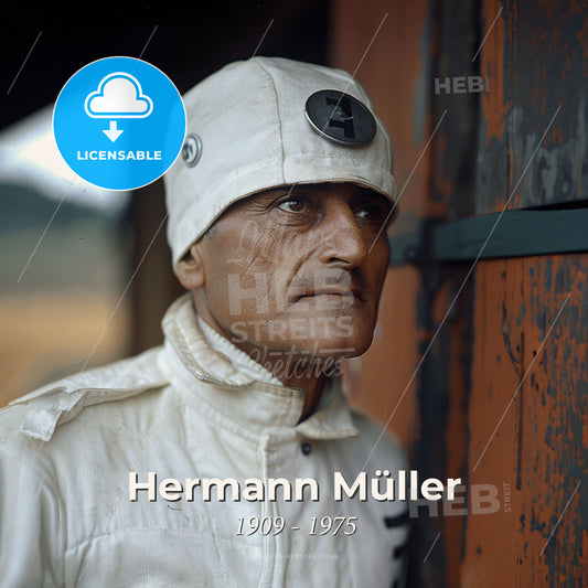 Hermann Müller, 1909 - 1975, German racing driver - A Man In A White Hat Print Template