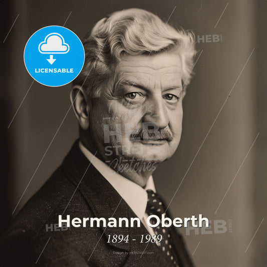 Hermann Oberth, 1894 - 1989, German physicist and engineer - A Man With A Mustache Wearing A Suit And Tie Print Template