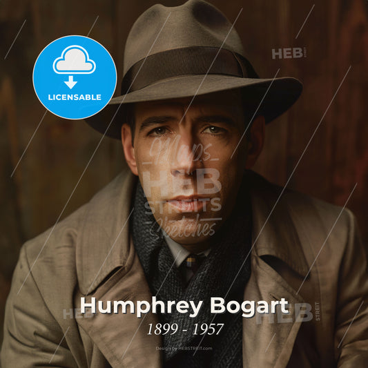 Humphrey Bogart, 1899 - 1957, American actor - A Man In A Hat And Coat Print Template