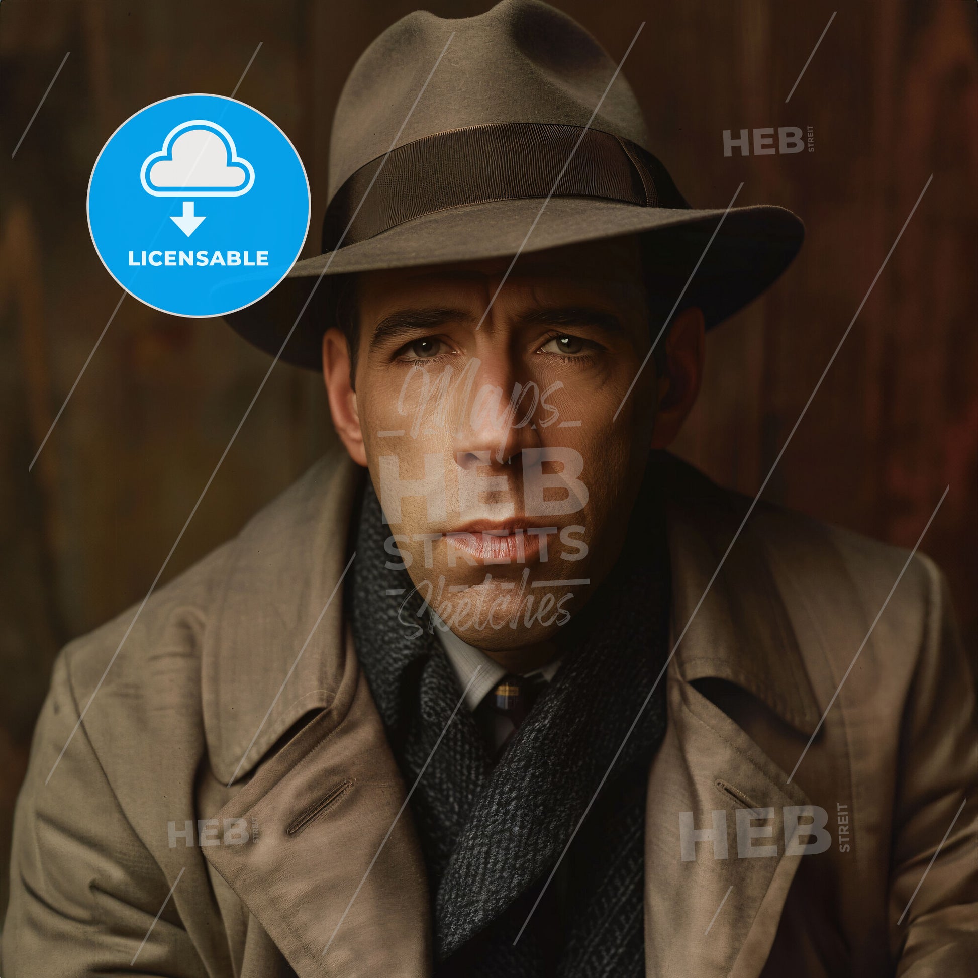 Humphrey Bogart, 1899 - 1957, American actor - A Man In A Hat And Coat
