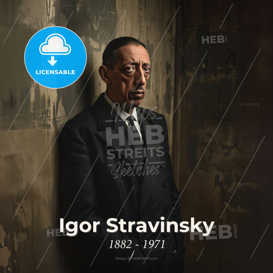 Igor Stravinsky, 1882 - 1971, Russian composer - A Man In A Suit Leaning Against A Wall Print Template