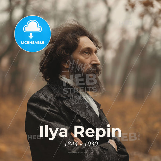 Ilya Repin, 1844 - 1930, Russian realist painter - A Man With A Beard And Mustache In A Forest Print Template