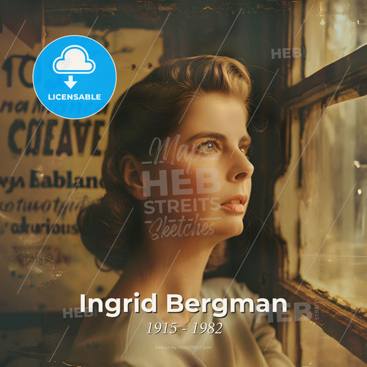 Ingrid Bergman, 1915 - 1982, Swedish actress - A Woman Looking Out A Window Print Template
