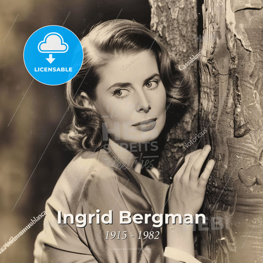 Ingrid Bergman, 1915 - 1982, Swedish actress - A Woman Leaning Against A Tree Print Template