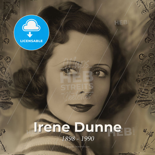 Irene Dunne, 1898 - 1990, American actress - A Woman With Short Curly Hair And Red Lipstick Print Template