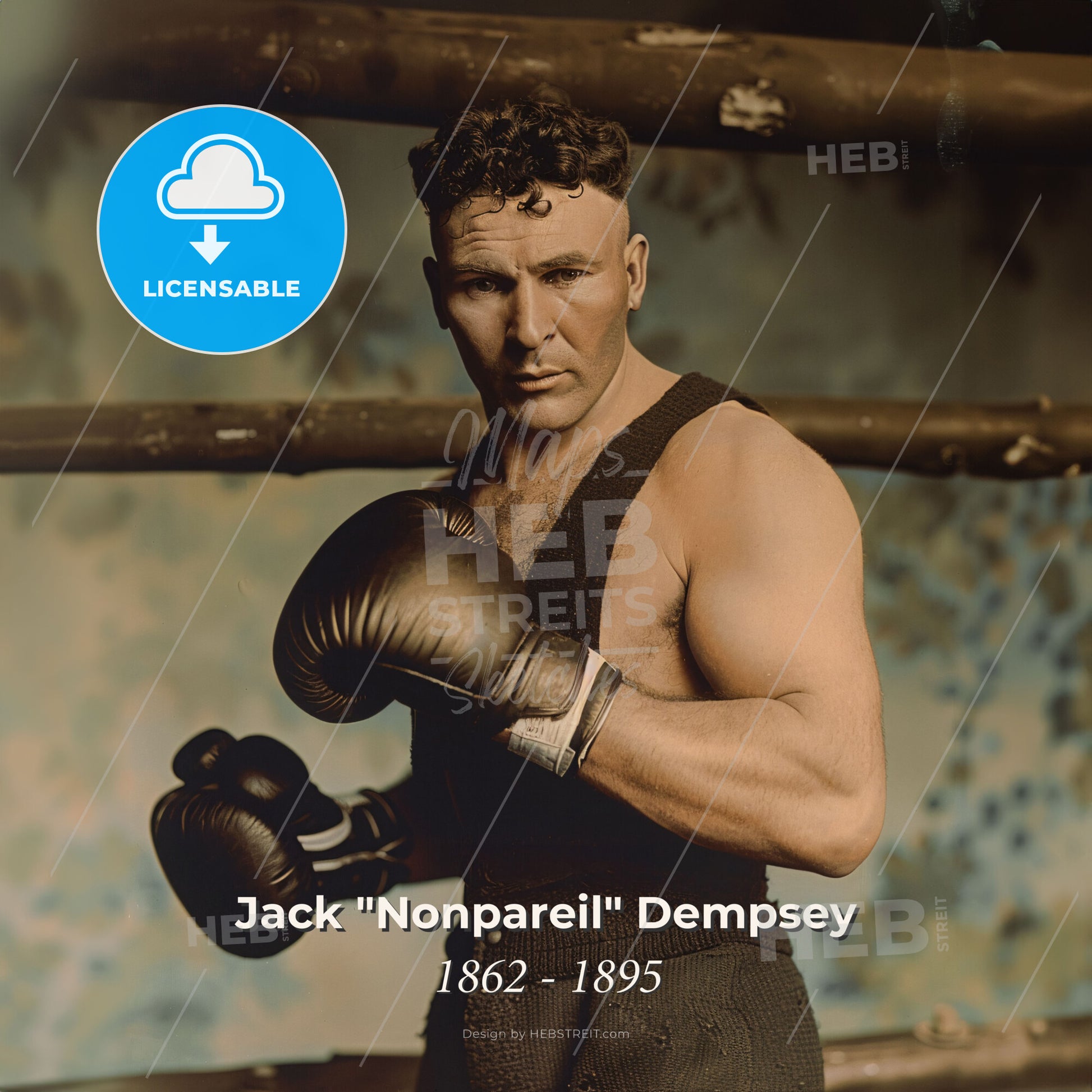 Jack "Nonpareil" Dempsey, 1862 - 1895, Irish-American middleweight boxer - A Man Wearing Boxing Gloves Print Template
