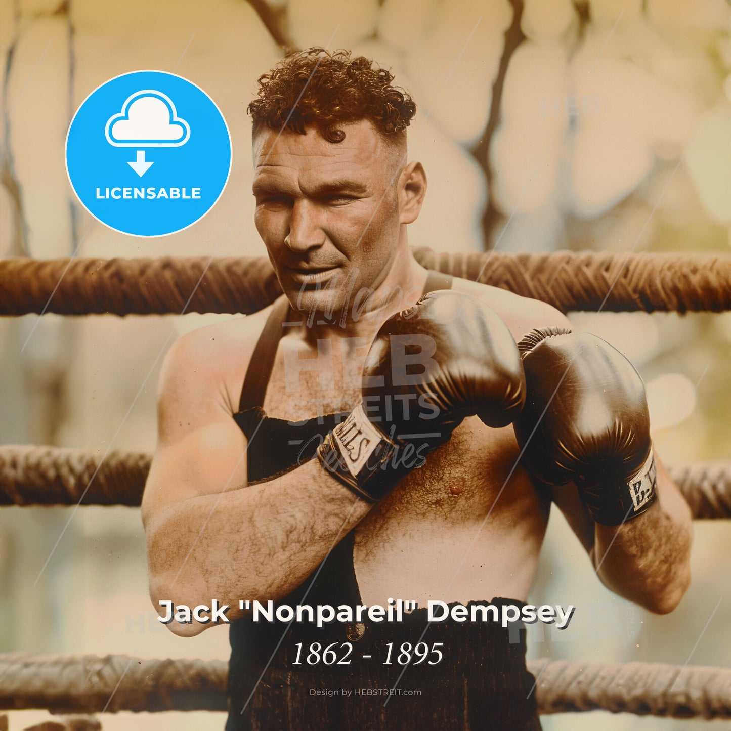 Jack "Nonpareil" Dempsey, 1862 - 1895, Irish-American middleweight boxer - A Man Wearing Boxing Gloves Print Template