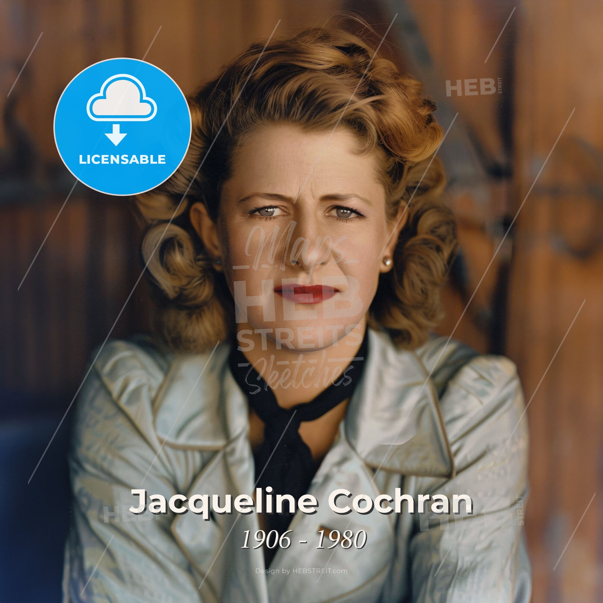 Jacqueline Cochran, 1906 - 1980, American aviator - A Woman With Curly Hair Wearing A White Coat Print Template