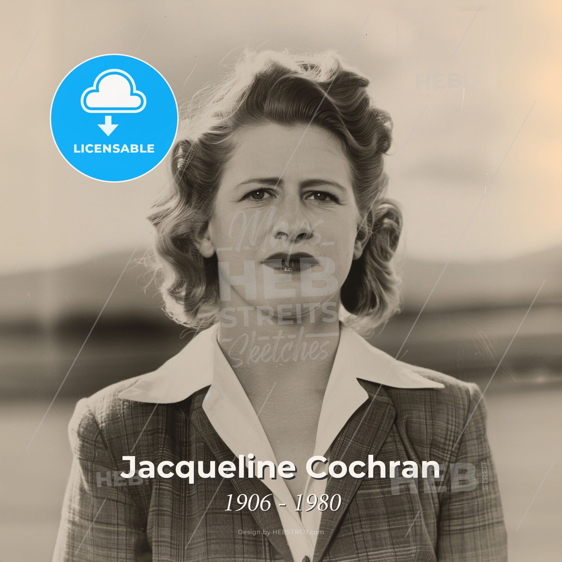Jacqueline Cochran, 1906 - 1980, American aviator - A Woman With Wavy Hair Wearing A Suit Print Template
