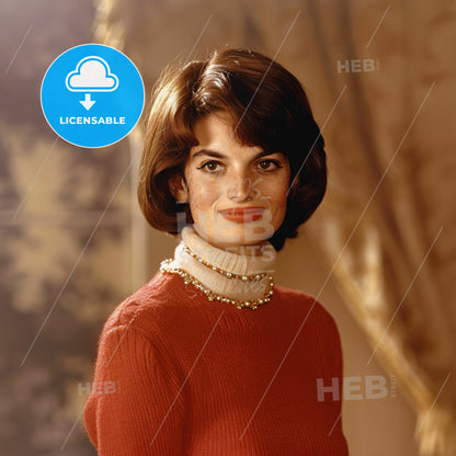 Jacqueline Kennedy Onassis, 1929 - 1994, American First Lady and socialite - A Woman In A Red Sweater