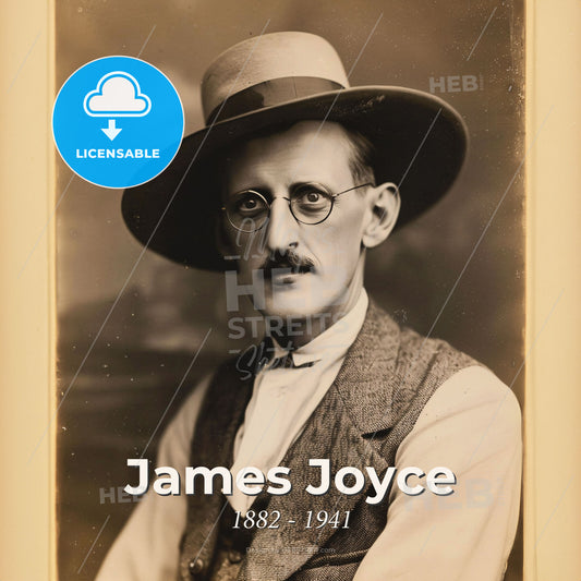James Joyce, 1882 - 1941, Irish writer - A Man Wearing A Hat And Vest Print Template