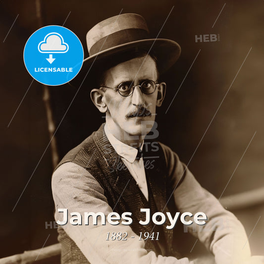 James Joyce, 1882 - 1941, Irish writer - A Man Wearing A Hat And Vest Print Template