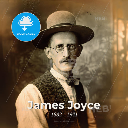 James Joyce, 1882 - 1941, Irish writer - A Man Wearing A Hat And Vest Print Template