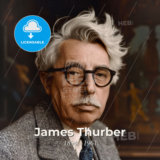 James Thurber, 1894 - 1961, American cartoonist and writer - A Man With White Hair And Glasses Print Template