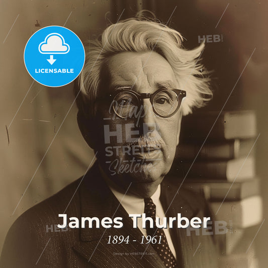 James Thurber, 1894 - 1961, American cartoonist and writer - A Man Wearing Glasses And A Suit Print Template