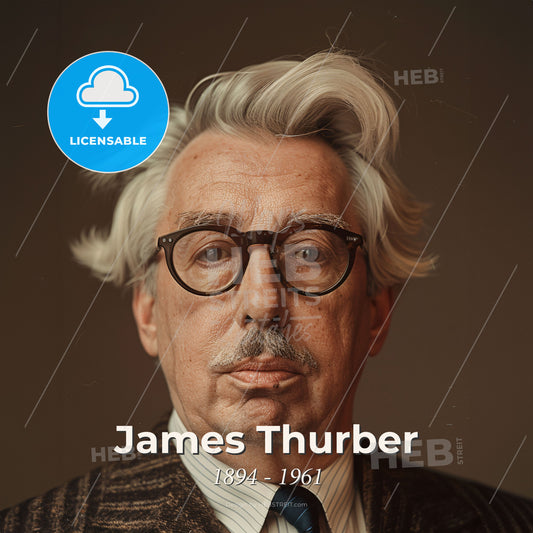 James Thurber, 1894 - 1961, American cartoonist and writer - A Man With Glasses And A Mustache Print Template