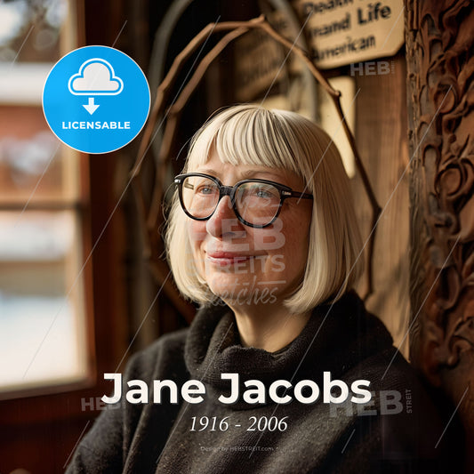 Jane Jacobs, 1916 - 2006, American-Canadian journalist and urbanist - A Woman With Glasses And A Black Sweater Print Template