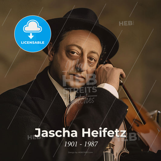 Jascha Heifetz, 1901 - 1987, Russian-American violinist - A Man In A Hat Holding A Violin Print Template