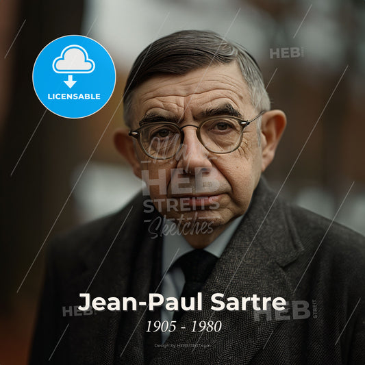 Jean-Paul Sartre, 1905 - 1980, French philosopher and writer - A Man In A Suit And Tie Print Template