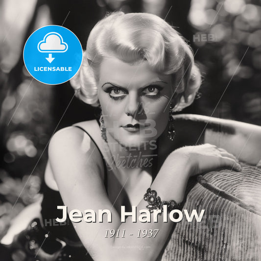 Jean Harlow, 1911 - 1937, American actress - A Woman With Blonde Hair And Big Earrings Print Template