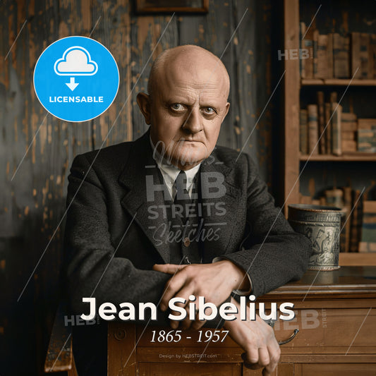 Jean Sibelius, 1865 - 1957, Finnish composer - A Man In A Suit Sitting At A Desk Print Template