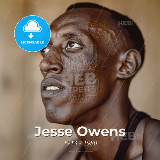 Jesse Owens, 1913 - 1980, American track and field athlete - A Man Looking Up To The Side Print Template